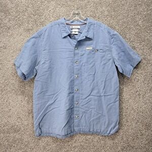 Columbia Mens Blue Short Sleeve Ramie Cotton Button Down Shirt Large AM7961
